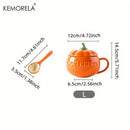 GobekUsa Halloween Pumpkin Shaped Ceramic Cup with Spoon | Kawaii Soup Mug