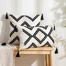 GobekUsa Geometric Embroidery Tassel Cushion Cover - Grey White Simple Loop Tufted Pillow