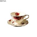 GobekUsa Blooming Roses Porcelain Coffee Mug with Golden Edge & Saucer