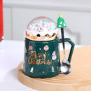 GobekUsa Christmas Planet Ceramic Mug with Lid, Spoon - Xmas Gift Cofee Cup