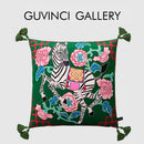 GobekUsa Chinoiserie Zebra & Peonies Cushion Cover with Tassels