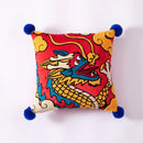 GobekUsa Dragon Year Cushion Cover 45x45cm Decorative Throw Pillow with Hair Ball Embroidery