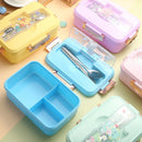 GobekUsa Kids Cartoon Bento Lunch Box with Fork Spoon, Heated 3 Grid Sandwich Snack Box