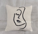 GobekUsa Lambswool Face Embroidered Cushion Cover 45x45 - Beige White Abstract Art Pillowcase