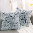 GobekUsa Cozy Plush Fur Cushion Cover 43x43cm White Grey Sofa Decor Pillowcase