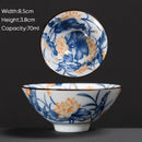 GobekUsa Blue & White Ceramic Kung Fu Tea Cup - Japanese Style Porcelain Sake Cups