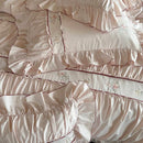 GobekUsa 1000TC Cotton Flowers Embroidery Lace Ruffles Bedding Set