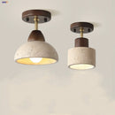 GobekUsa Japan Style LED Ceiling Light Yellow Travertine Stone Wood Base Bedroom Luminaire