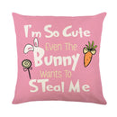 GobekUsa Easter Bunny Rabbit Linen Cushion Cover 45x45cm - Flower Print Festival Pillowcase