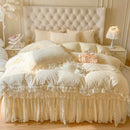 GobekUsa Lace Princess Bedding Set with Velvet Bed Skirt & Quilt Cover