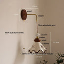 GobekUsa Ceramic LED Wall Light Copper Pull Chain Wood Base Modern Bedside Lamp