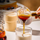 GobekUsa Glass Espresso Measuring Cup with Wood Handle, Transparent Milk Jug