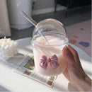 GobekUsa Glass Cup with Lid, Straw, and Pink Bow Tie: Cute, Simple, High-Value Coffee Cup