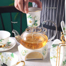 GobekUsa Camellia Floral Tea Set Bone China Glass Teapot & Ceramic Teacup Pot Strainer