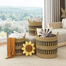 Seagrass Basket Set of 3 Stackable Storage Bins with Handles Woven Round Basket by LJGDeals