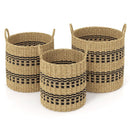 Seagrass Basket Set of 3 Stackable Storage Bins with Handles Woven Round Basket by LJGDeals