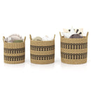 Seagrass Basket Set of 3 Stackable Storage Bins with Handles Woven Round Basket by LJGDeals