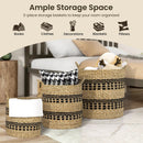 Seagrass Basket Set of 3 Stackable Storage Bins with Handles Woven Round Basket by LJGDeals