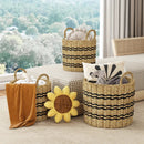 Seagrass Basket Set of 3 Stackable Storage Bins with Handles Woven Round Basket by LJGDeals