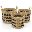 Seagrass Basket Set of 3 Stackable Storage Bins with Handles Woven Round Basket by LJGDeals
