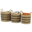 Seagrass Basket Set of 3 Stackable Storage Bins with Handles Woven Round Basket by LJGDeals