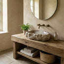 Handcrafted Grey Travertine Stone Vessel Bathroom Sink With Natural Shape