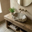 Seagrass Fossil Limestone Hand Carved Grey Bathroom Vessel Sink 16x20 Natural Stone