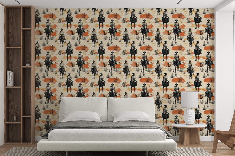 Western Cowboy Wallpaper - Cowboys on Horseback | Luxury Peel and Stick Wallpaper