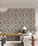 Pink Berry and Green Leaf Botanical Removable Wallpaper
