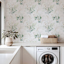 Watercolor Botanical Wallpaper with Gold Accents