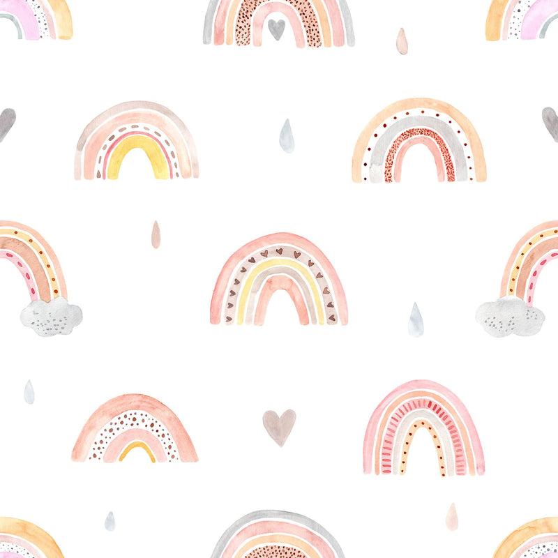 Whimsical Watercolor Rainbow Wallpaper - Hand Painted Pastel Nursery Wallpaper