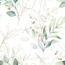 Watercolor Botanical Wallpaper with Gold Accents