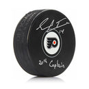 Sean Couturier Philadelphia Flyers Autographed Hockey Logo Puck Inscribed 20th Captain by Dynasty Sports & Framing