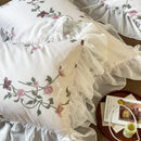 GobekUsa Lace Ruffles Princess Cotton Bedding Set, Floral Quilt Cover, Girls Wedding Home Textiles