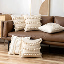 GobekUsa Ivory Cushion Cover with Pompom Tassels - Home Decor for Living Room Sofa Booth