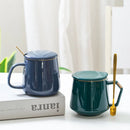 GobekUsa Gold-painted Ceramic Mug Set with Lid and Spoon for Coffee, Water, Milk – 400ml