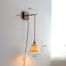 GobekUsa LED Wall Sconce Modern Japan Style Ceramic Lampshade Wooden Base Light