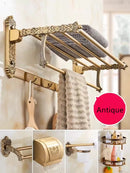 GobekUsa Bronze Carved Bath Accessories Set: Shelf, Towel Rack, Paper Holder, Toilet Brush Holder