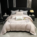 GobekUsa Chic Flowers Embroidery Luxury Bedding Set - 1000TC Egyptian Cotton 4Pcs