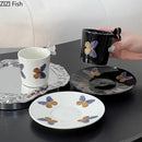 GobekUsa Butterfly Pattern Ceramic Cup & Saucer Set for Dining Table and Coffee