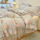 GobekUsa Korean Princess Floral Print Bedding Set in Washed Cotton for Girls