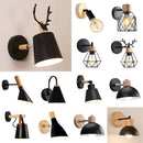 GobekUsa Black Wooden Wall Light Modern E27 LED Sconce Living Room Decor