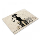 GobekUsa Black Cat Linen Placemat Set for Dining Table & Kitchen Decor