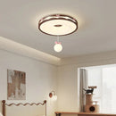 GobekUsa Cream Wind Walnut Round Master Bedroom Lamp Warm Retro Hanging Ball Ceiling
