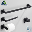 GobekUsa Black Stainless Steel Bathroom Accessories Set: Towel Bar, Paper Holder, Hook & Bath Rack