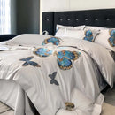 GobekUsa Butterfly Embroidery Bedding Set: King/Queen/Ru Size Bed Linens, Sheet, Pillowcase, Comforter Cover