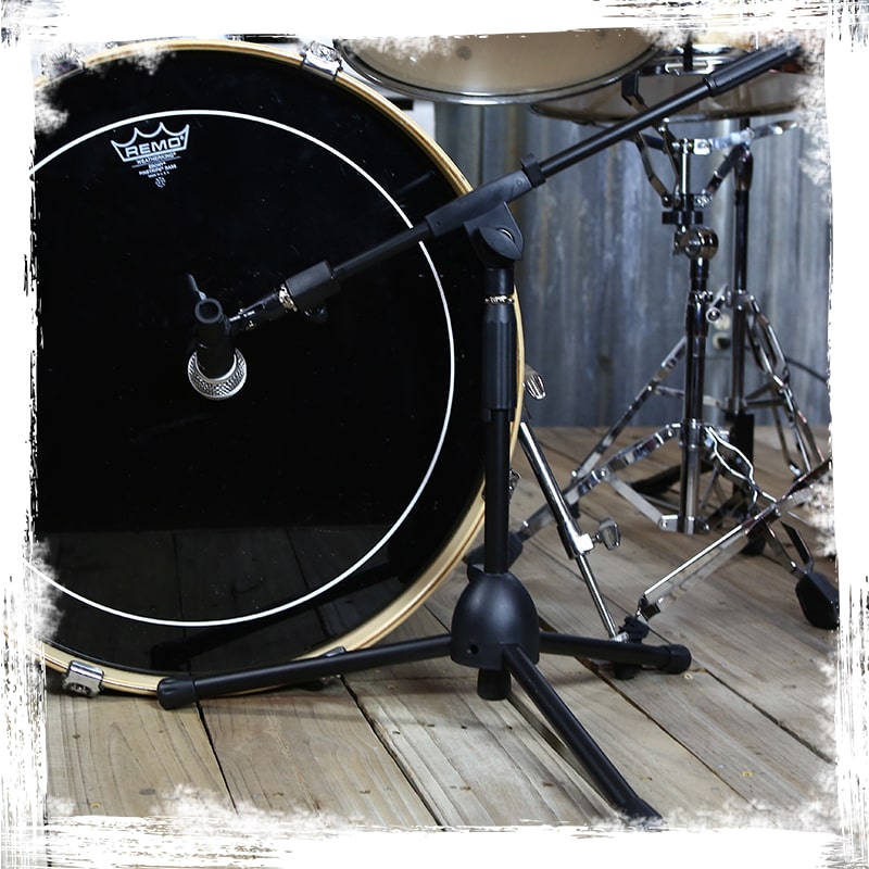 2 PACK- Low Profile Microphone Stand by GRIFFIN | Short Tripod Mic Stand Mount with Boom Arm for Kick Bass Drum, Studio Desktop Recording, Singing & Guitar Amplifiers | Small Height Telescoping Holder