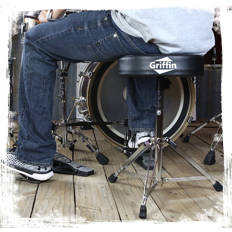 Hi-Hat Stand, Drummers Throne Seat & Snare Stand - 3 PACK Drum Hardware Set by GRIFFIN | Deluxe Chrome Slip-Proof Gear Holder Percussion Kit for Mounting Hihat Cymbals, and Snare Drums