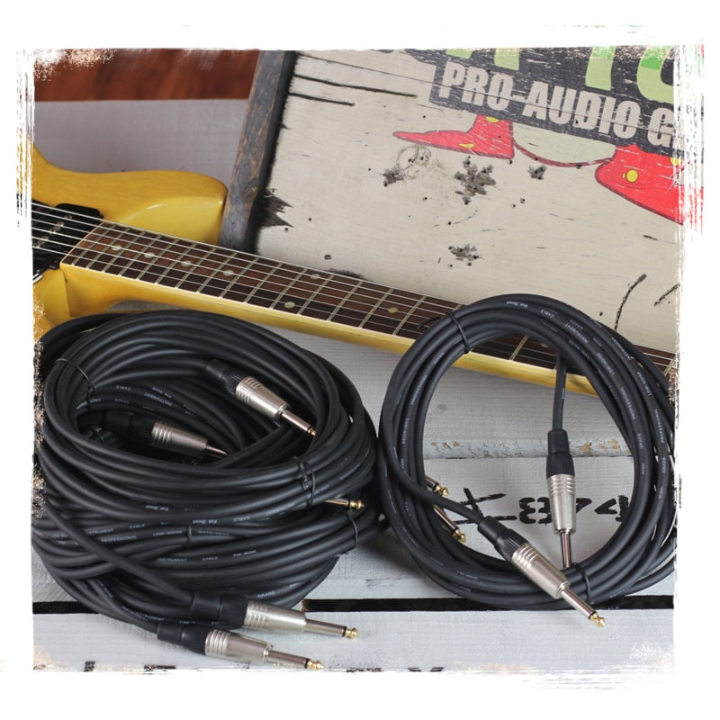 Guitar Cables (10 Pack) Instrument Cord by FAT TOAD | 24 AWG Patch Conductor for Electric Guitar, Bass, Amplifier, Speaker, Keyboard & Recording Studio | Shielded 20FT 1/4 Inch Gold Straight-End Wires