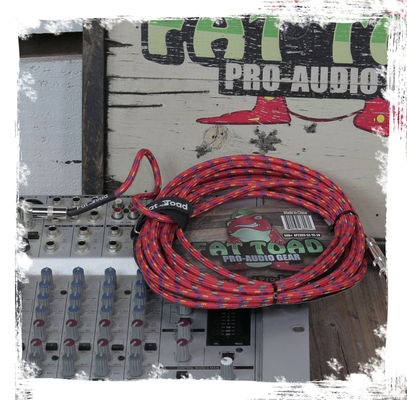 16 PACK - FAT TOAD Guitar Cords Right Angle to Straight-End Instrument Cable Tweed Cloth Jacket | Braided Woven 20FT 1/4 Inch Jack TS for Electric Guitar, Bass, AMP | Shielded 24 AWG Patch Conductor